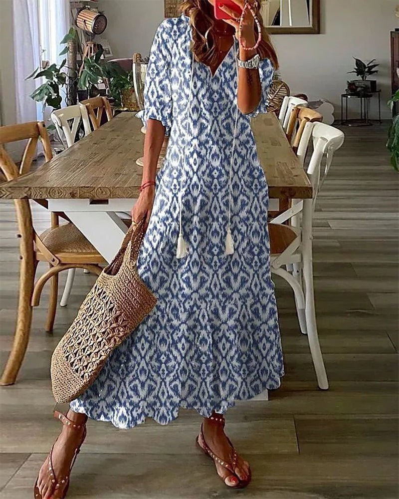 Boho Bleue – Robe Midi Bohème