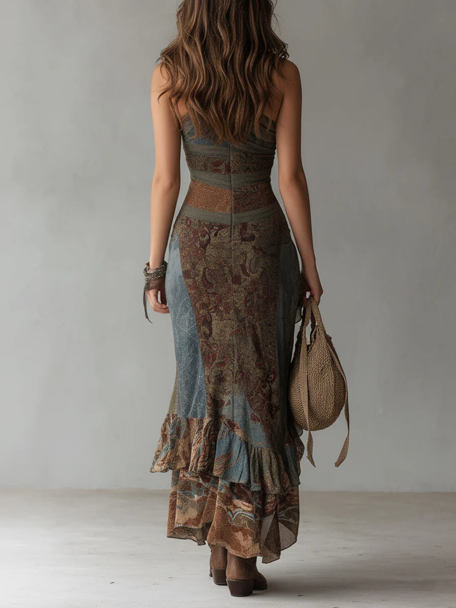 Boho Grise – Robe Midi Élégante Bohème