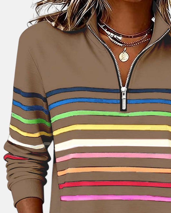 Pull Zippé Rayé pour Femme