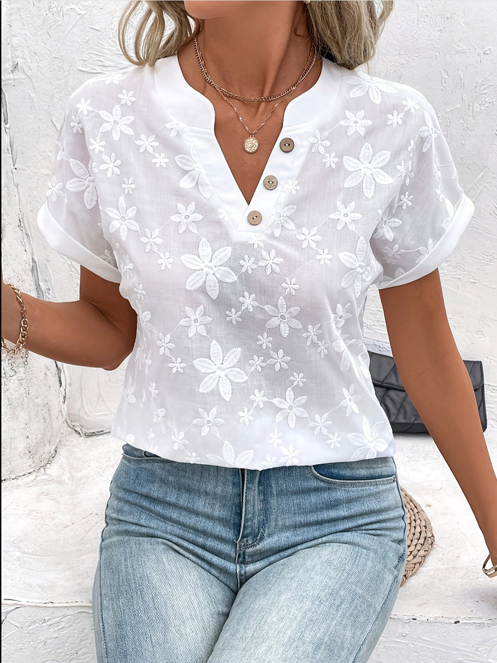 Fleur Blanche – Blouse Fleurie Col V
