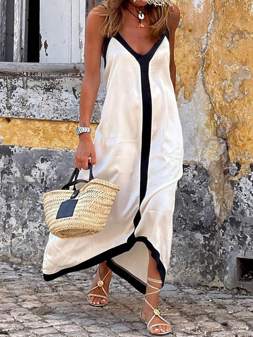 Garance – Robe Midi Élégante Col V et Bretelles