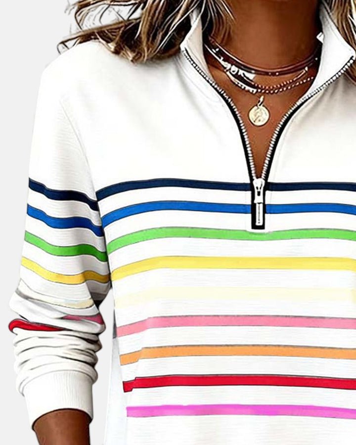 Pull Zippé Rayé pour Femme