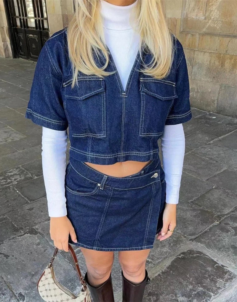 Elara – Ensemble Denim Deux Pièces Top et Jupe