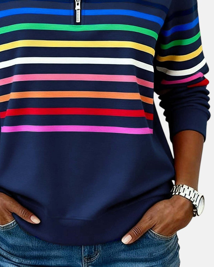 Pull Zippé Rayé pour Femme