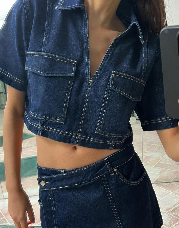 Elara – Ensemble Denim Deux Pièces Top et Jupe