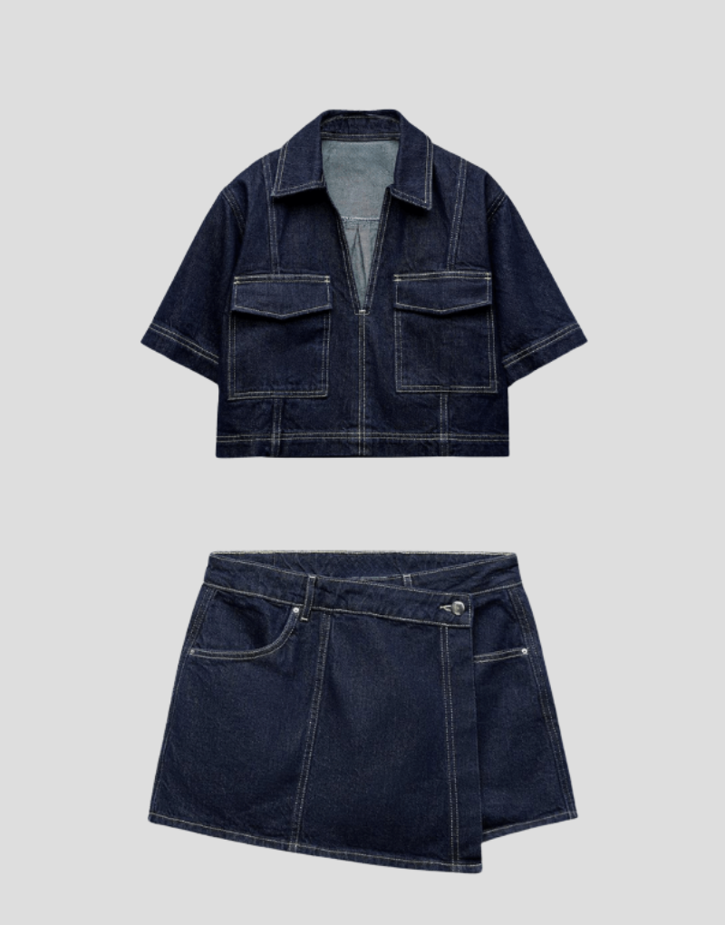 Elara – Ensemble Denim Deux Pièces Top et Jupe