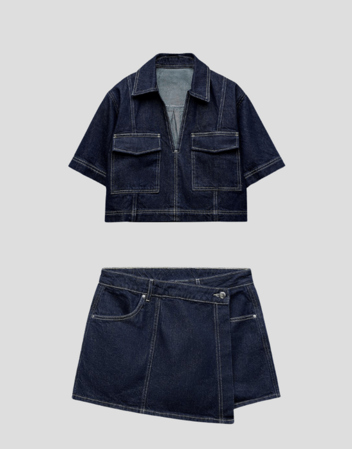 Elara – Ensemble Denim Deux Pièces Top et Jupe