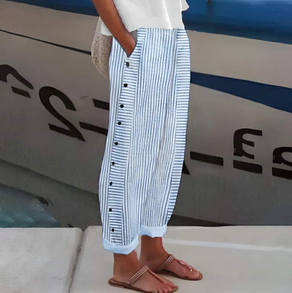 Rayures Souples – Pantalon Rayé Fluide