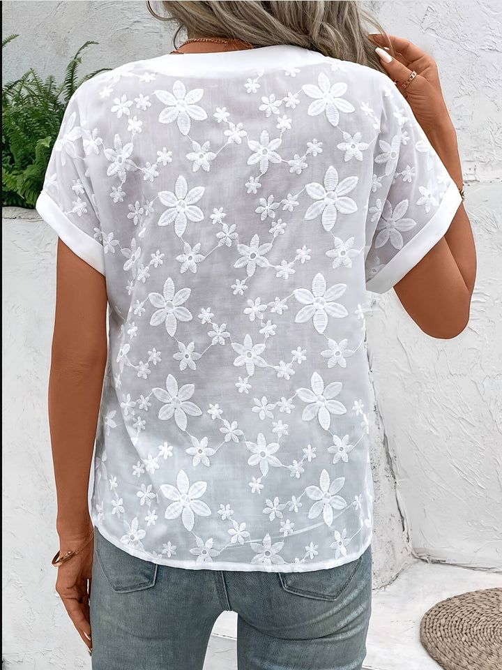 Fleur Blanche – Blouse Fleurie Col V