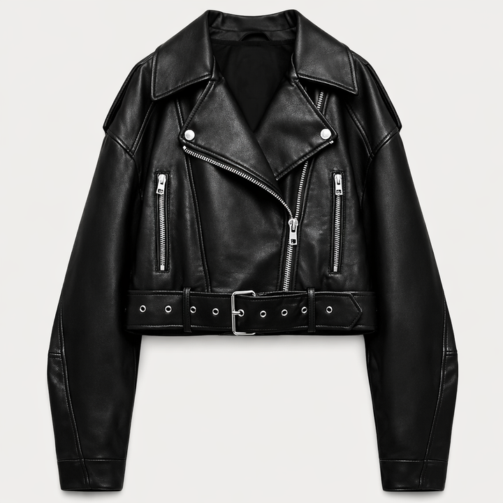 Madeline – Veste Crop Simili Cuir à Ceinture
