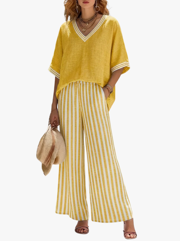 Duo Col V – Ensemble Top Col V et Pantalon Large