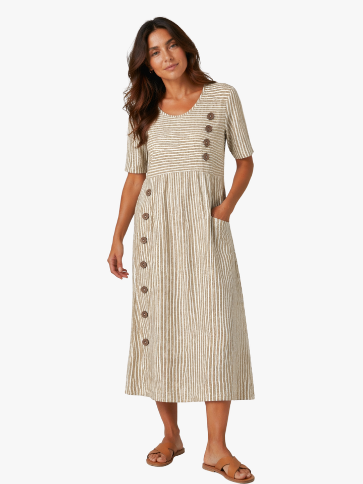 Rayures Chic – Robe Midi Rayée