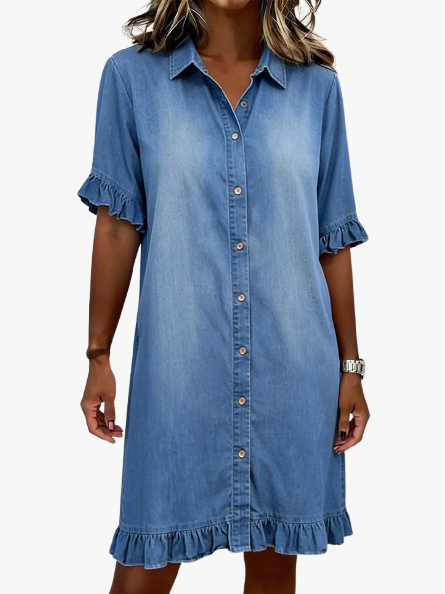 Denim Charme – Robe en Denim Boutonnée