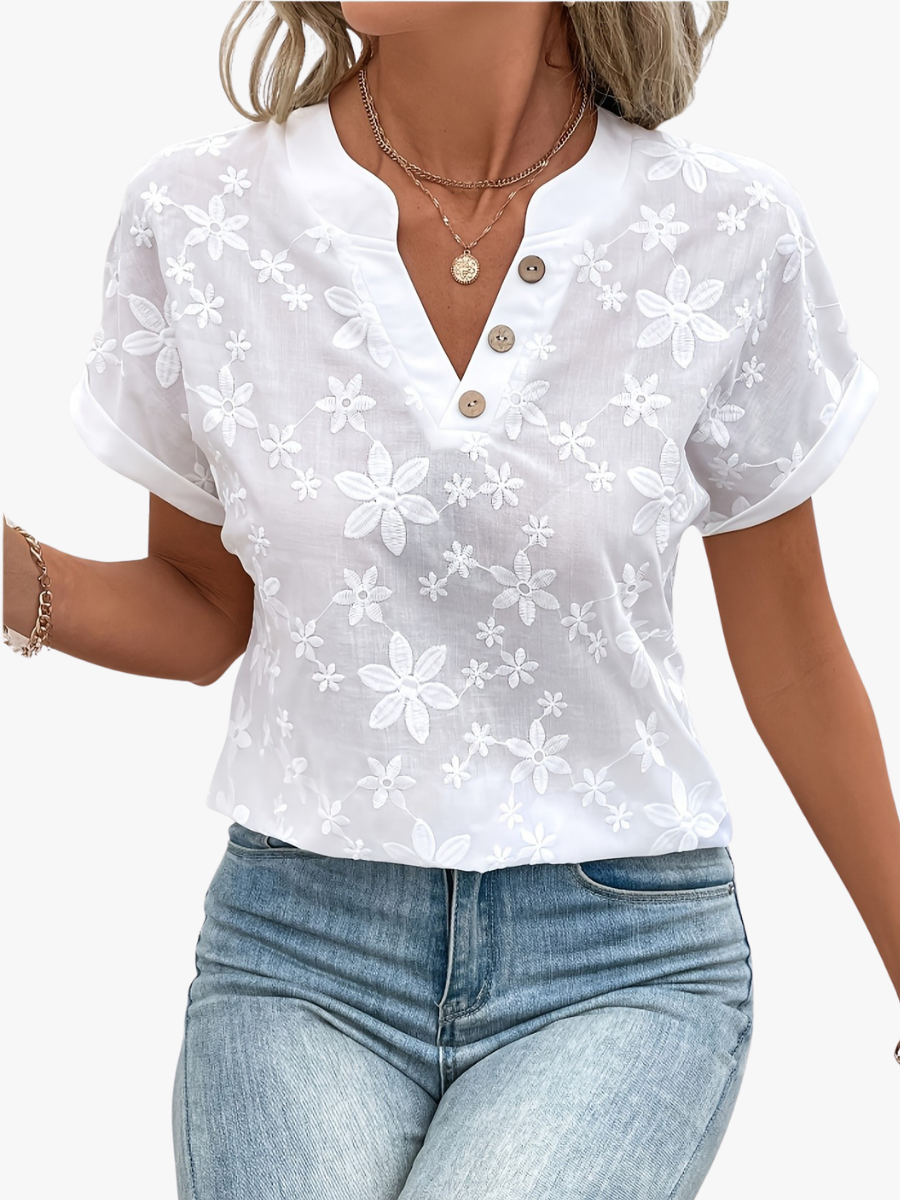 Fleur Blanche – Blouse Fleurie Col V