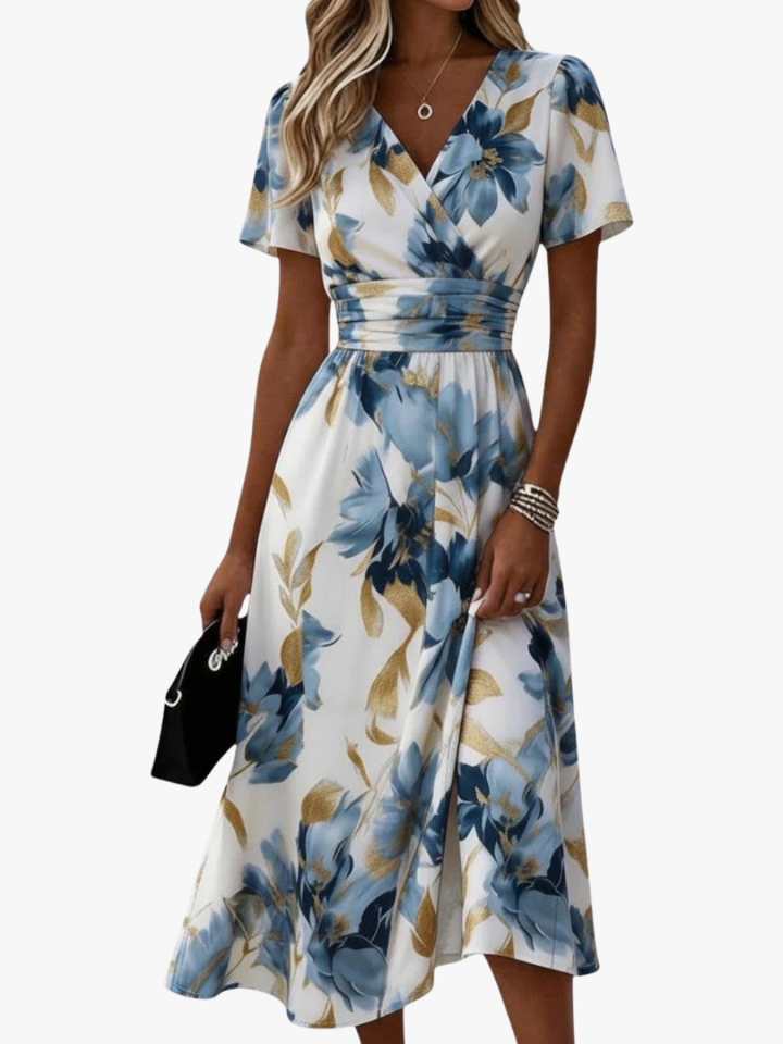 Bleu Fleuri Moderne – Robe Midi Fleurie Moderne