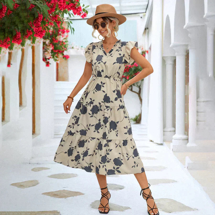 Thalia – Robe d'Été Trapèze à Manches Bouffantes