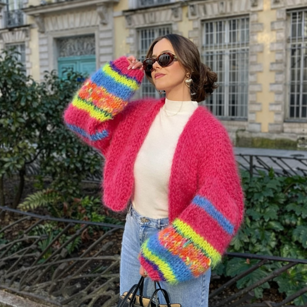 Emily – Pull Ouvert à Manches Bouffantes