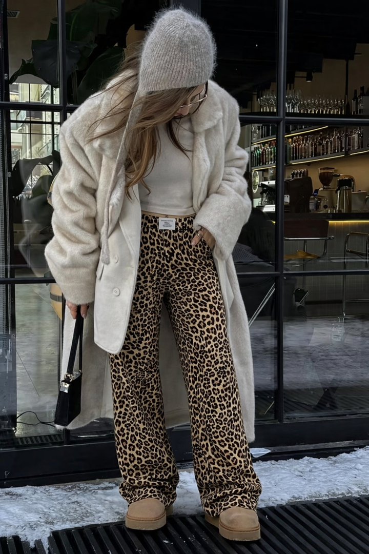 Abby – Pantalon Taille Haute Imprimé Léopard