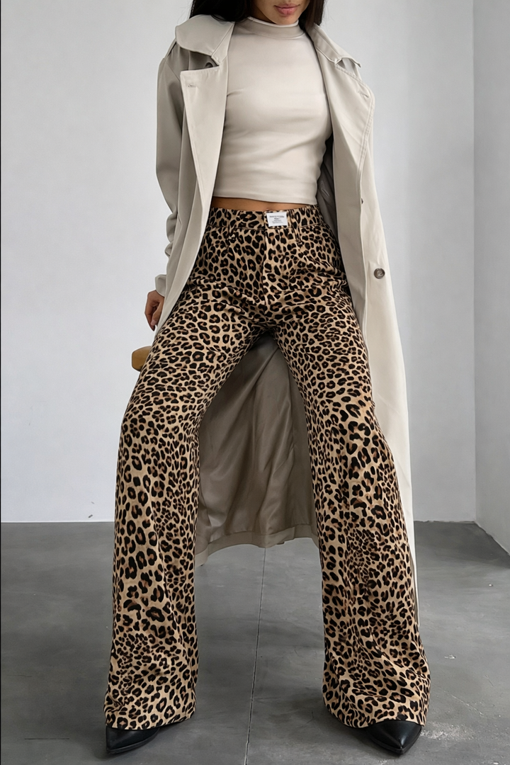 Abby – Pantalon Taille Haute Imprimé Léopard