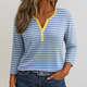 Camila – T-Shirt Femme Col V à Détails Boutonnés, Manches 3/4