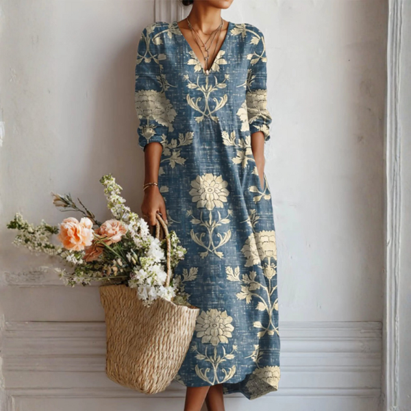 Fleurine – Robe Midi Vintage en Lin Fleuri