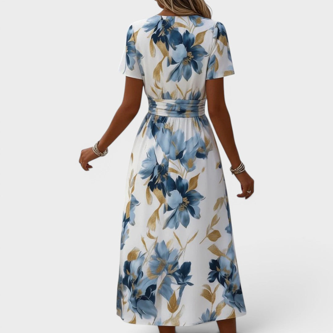 Bleu Fleuri Moderne – Robe Midi Fleurie Moderne