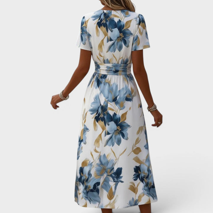 Bleu Fleuri Moderne – Robe Midi Fleurie Moderne
