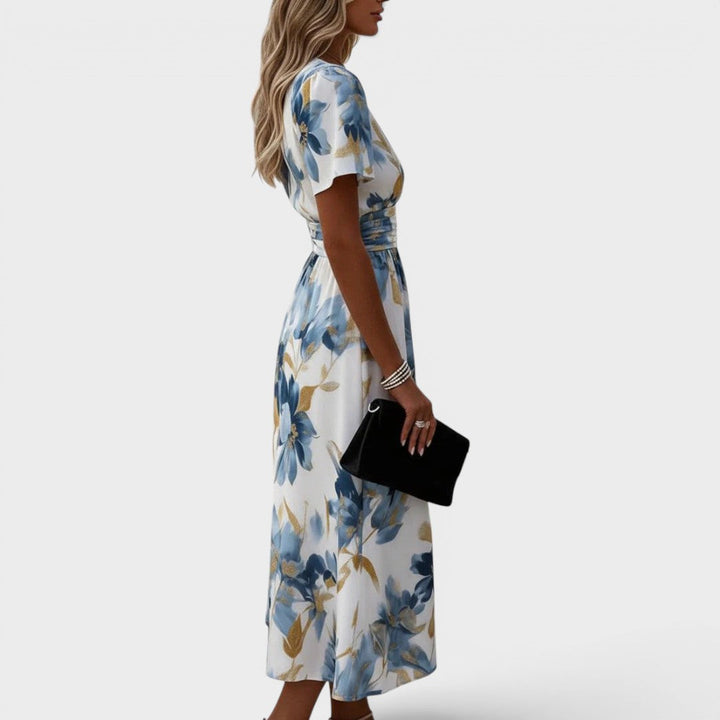 Bleu Fleuri Moderne – Robe Midi Fleurie Moderne