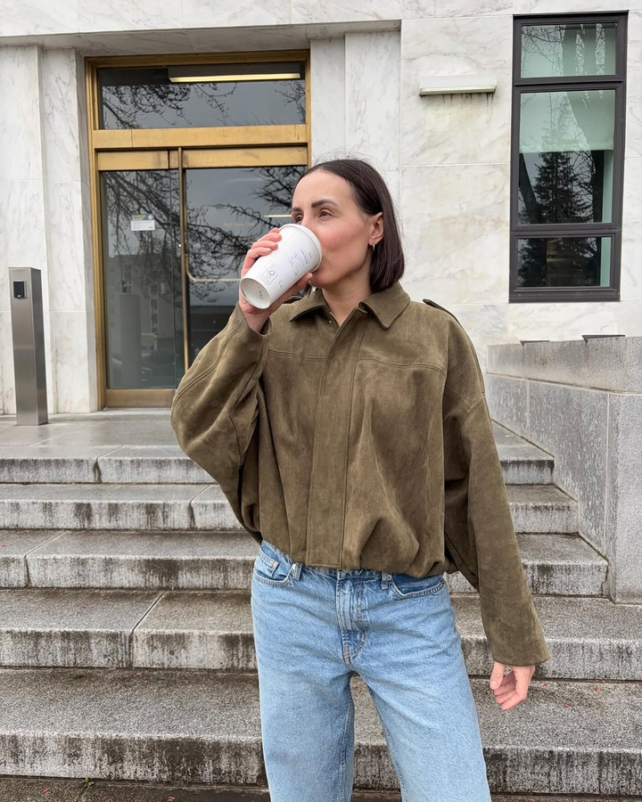 Ivy – Veste Suédine à Col Revers et Zip
