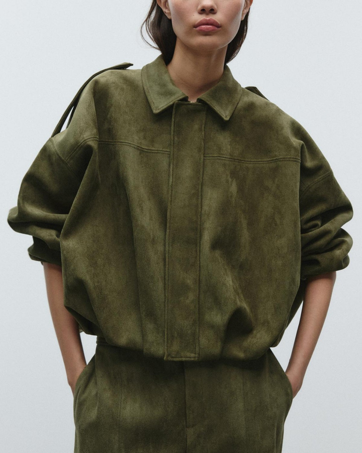 Ivy – Veste Suédine à Col Revers et Zip