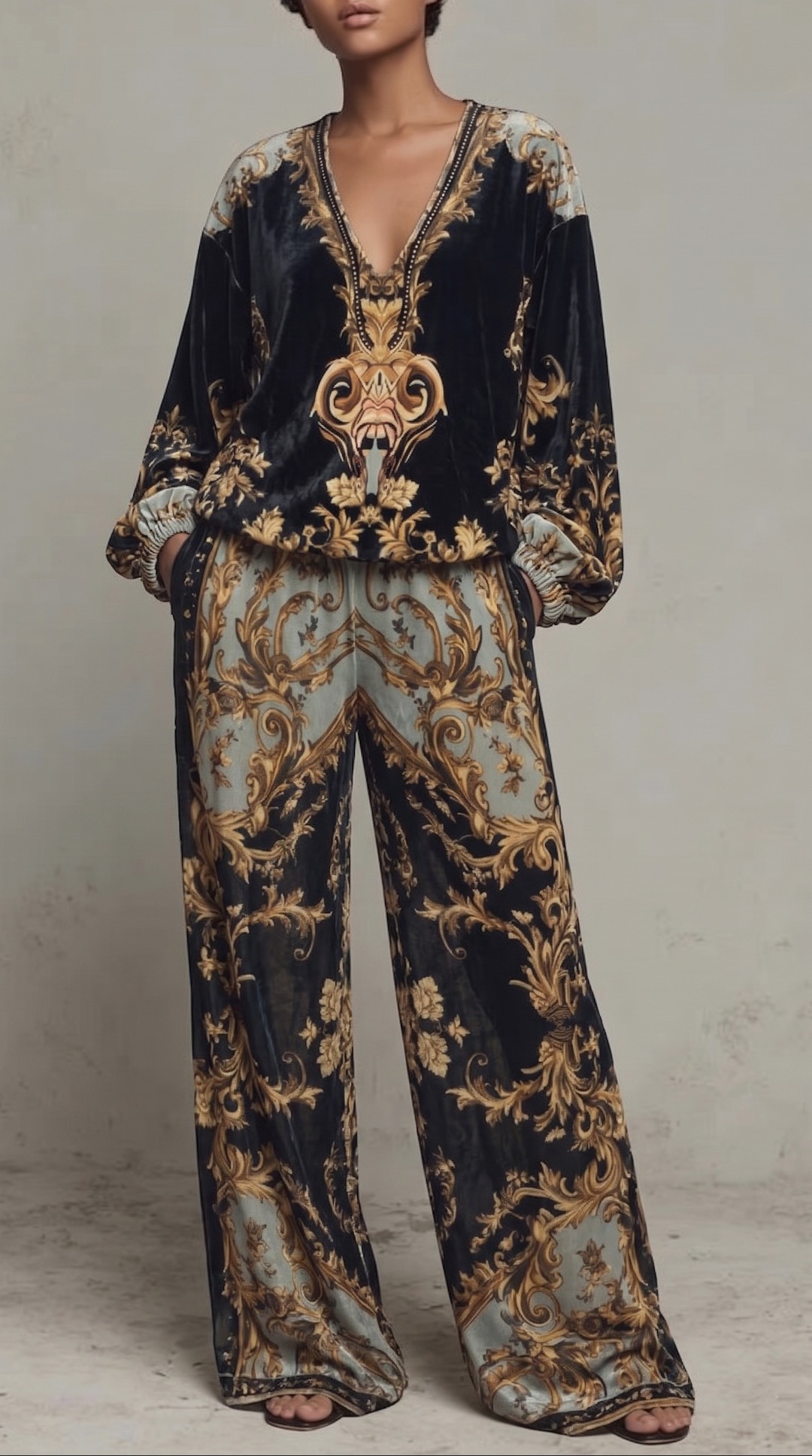 Séraphine – Ensemble Baroque Top Manches Longues Pantalon Large