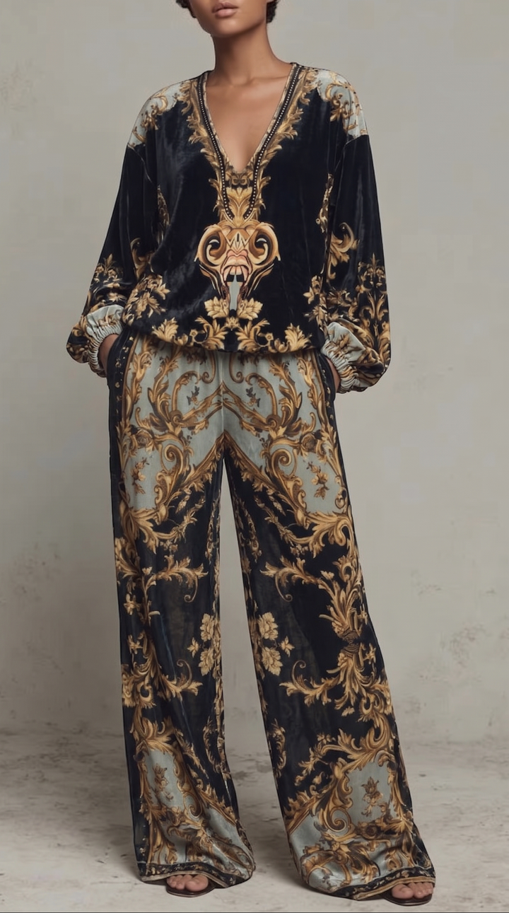 Séraphine – Ensemble Baroque Top Manches Longues Pantalon Large