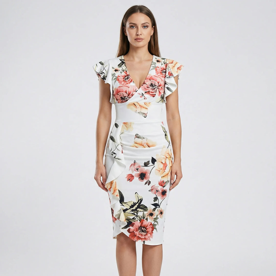 Blanche – Robe Ajustée Col V