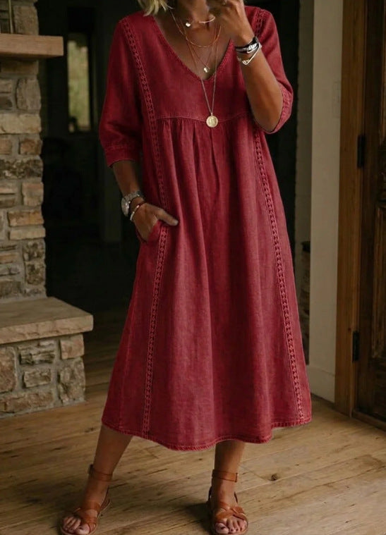 Classique Col V – Robe Midi Classique Col V