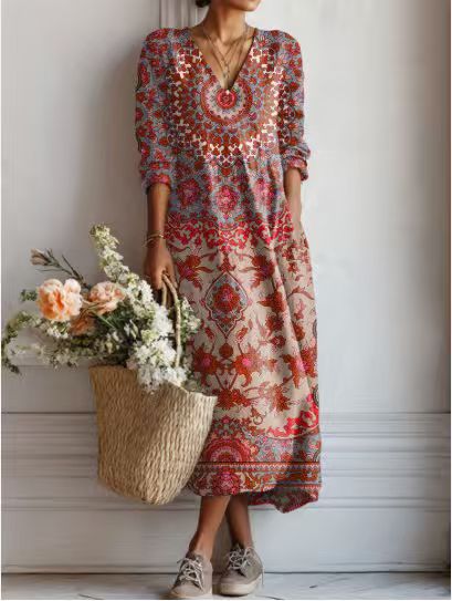 Fleurine – Robe Midi Vintage en Lin Fleuri