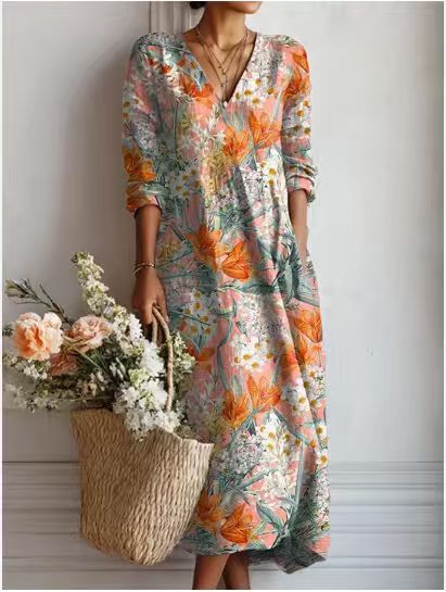 Fleurine – Robe Midi Vintage en Lin Fleuri