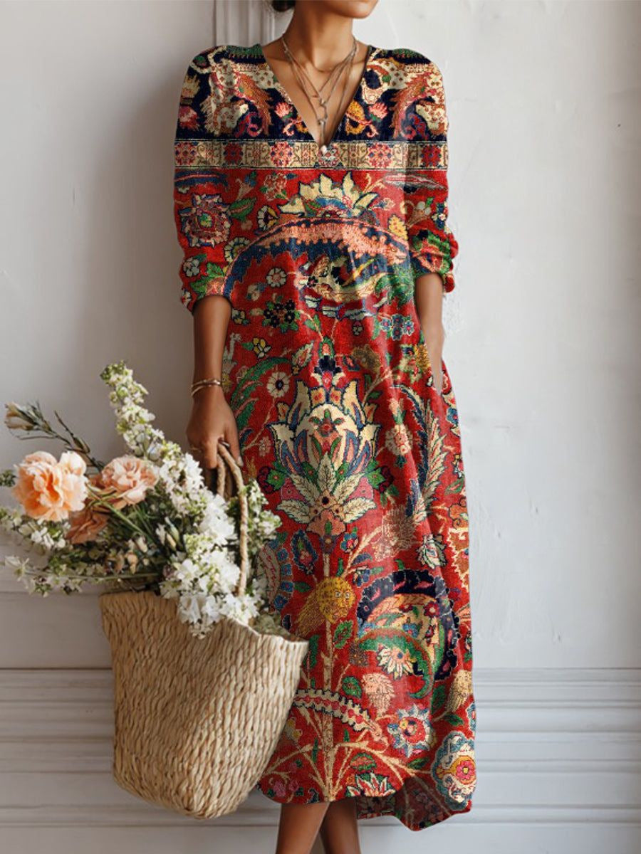 Fleurine – Robe Midi Vintage en Lin Fleuri