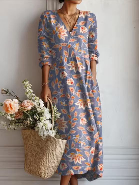 Fleurine – Robe Midi Vintage en Lin Fleuri