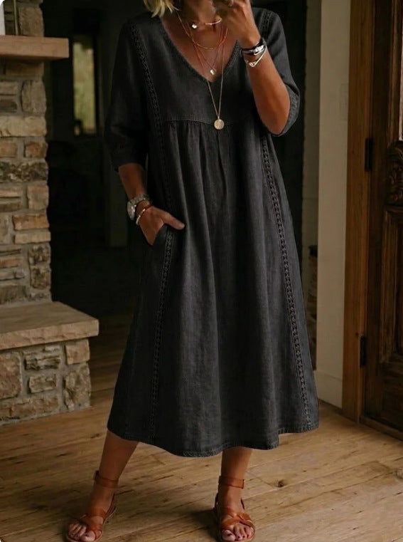 Classique Col V – Robe Midi Classique Col V