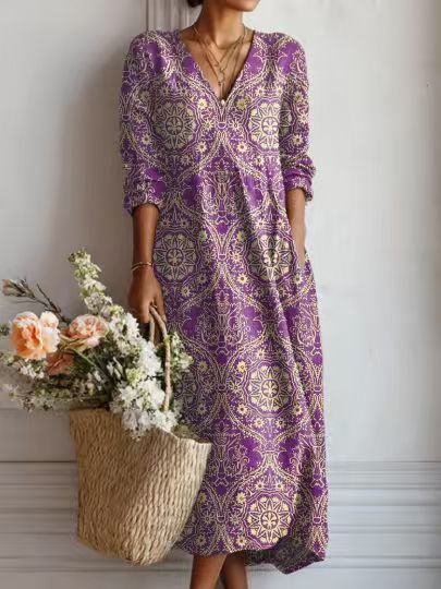 Fleurine – Robe Midi Vintage en Lin Fleuri