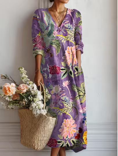 Fleurine – Robe Midi Vintage en Lin Fleuri