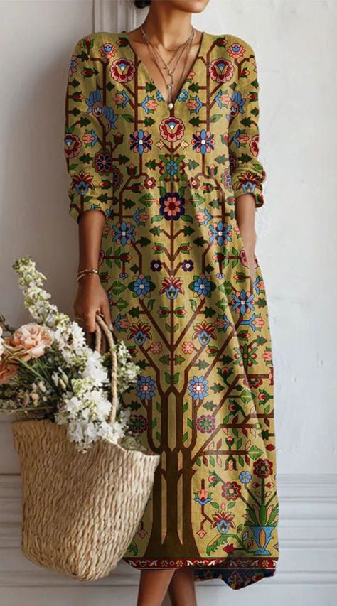 Fleurine – Robe Midi Vintage en Lin Fleuri