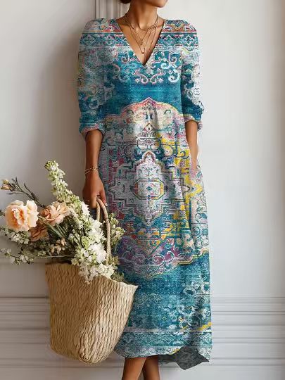 Fleurine – Robe Midi Vintage en Lin Fleuri