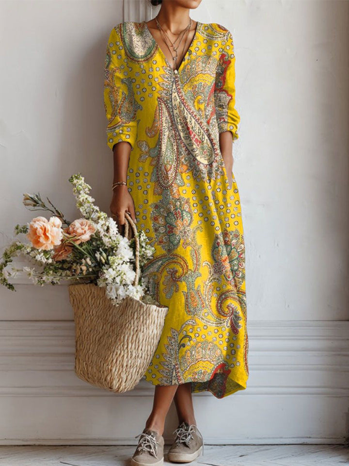 Fleurine – Robe Midi Vintage en Lin Fleuri