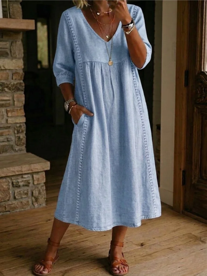 Classique Col V – Robe Midi Classique Col V