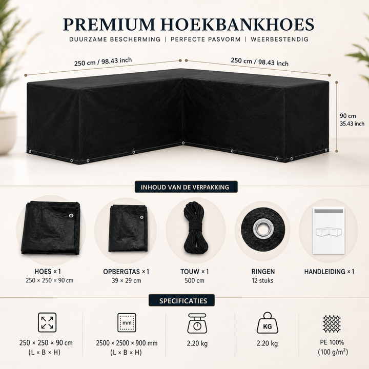 Housse de Protection Imperméable pour Salon de Jardin en L - 250x250x90 cm