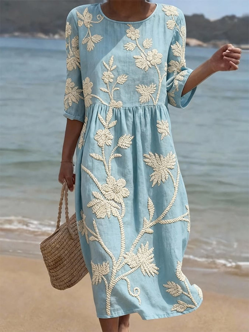 Broderie Fine – Robe Midi Brodée