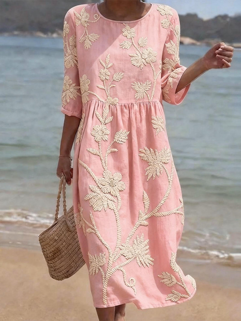 Broderie Fine – Robe Midi Brodée