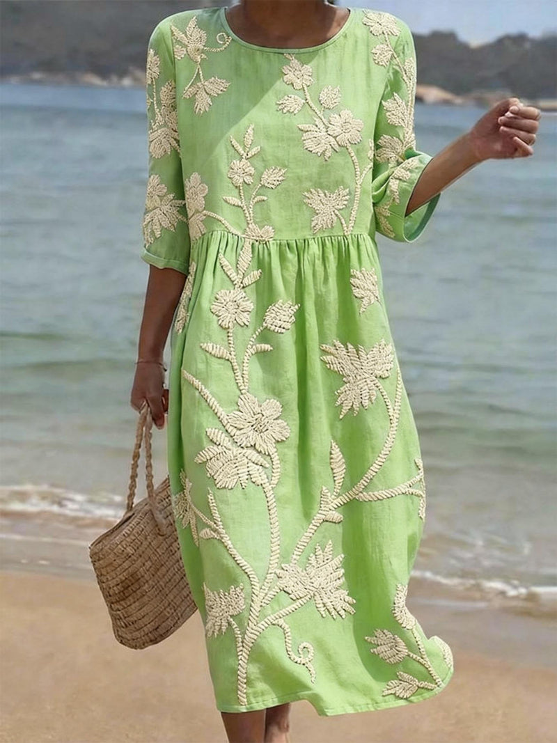 Broderie Fine – Robe Midi Brodée