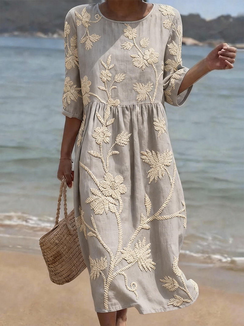 Broderie Fine – Robe Midi Brodée